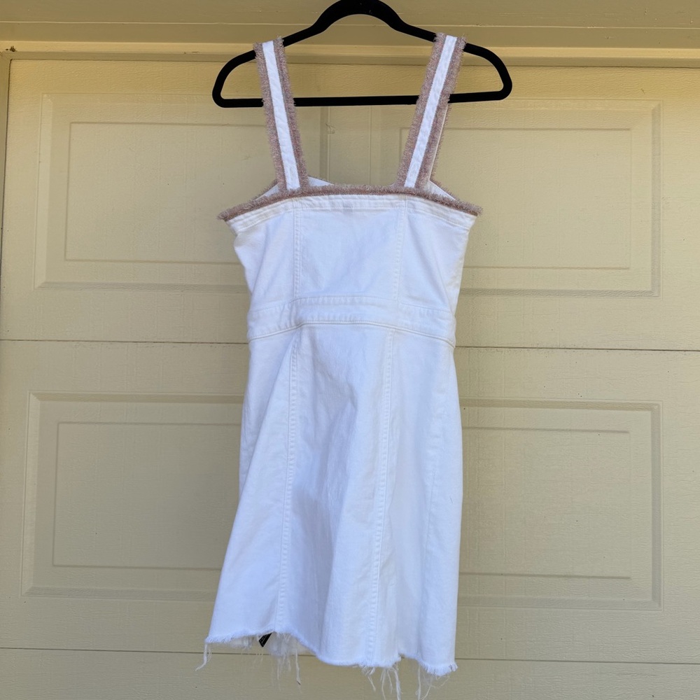 7 For All Mankind White Denim Button Down Light Fringe Trim Mini Dress Size S - Picture 9 of 9
